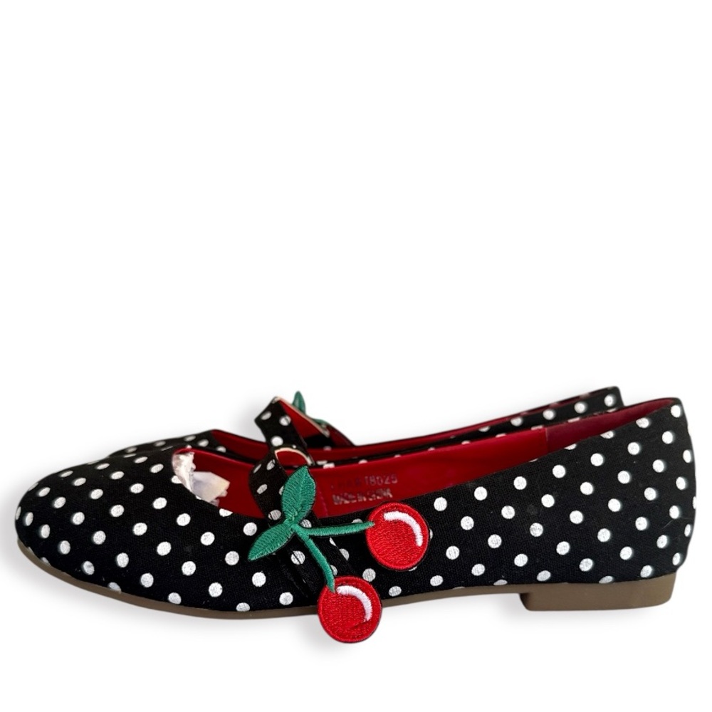 LULU HUN 50s Sally Cherry Polka Flats in Black - Picture 8 of 16